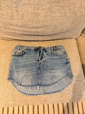 We The Free Light Blue Denim High-Low Button Skirt